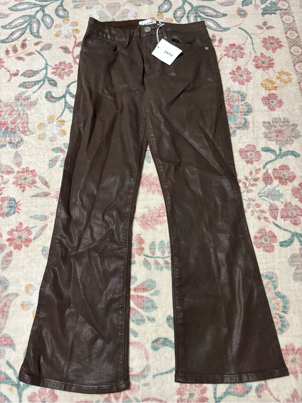 Frame Denim Brown Faux-Leather le crop mini boot Jeans
